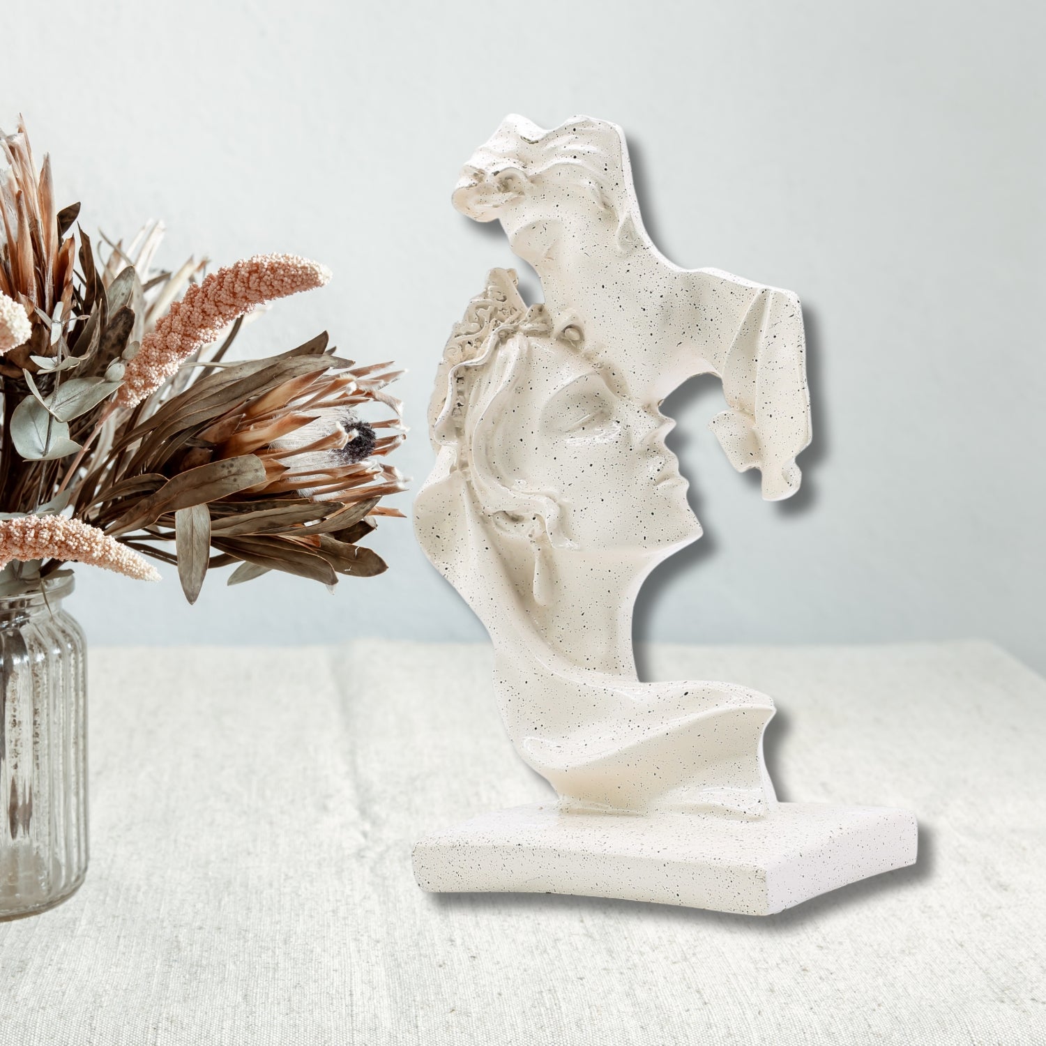 Abstract Romantic Couple White Sculpture For Modern Home Decor Accent