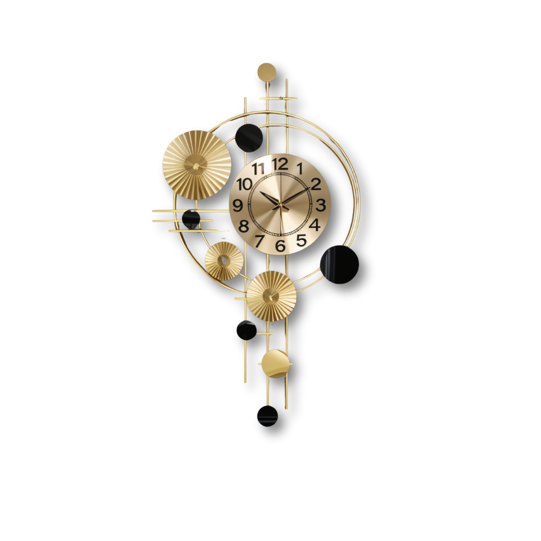 Black & Gold Contemporary Metal Wall Clock – Artistic Luxury Design