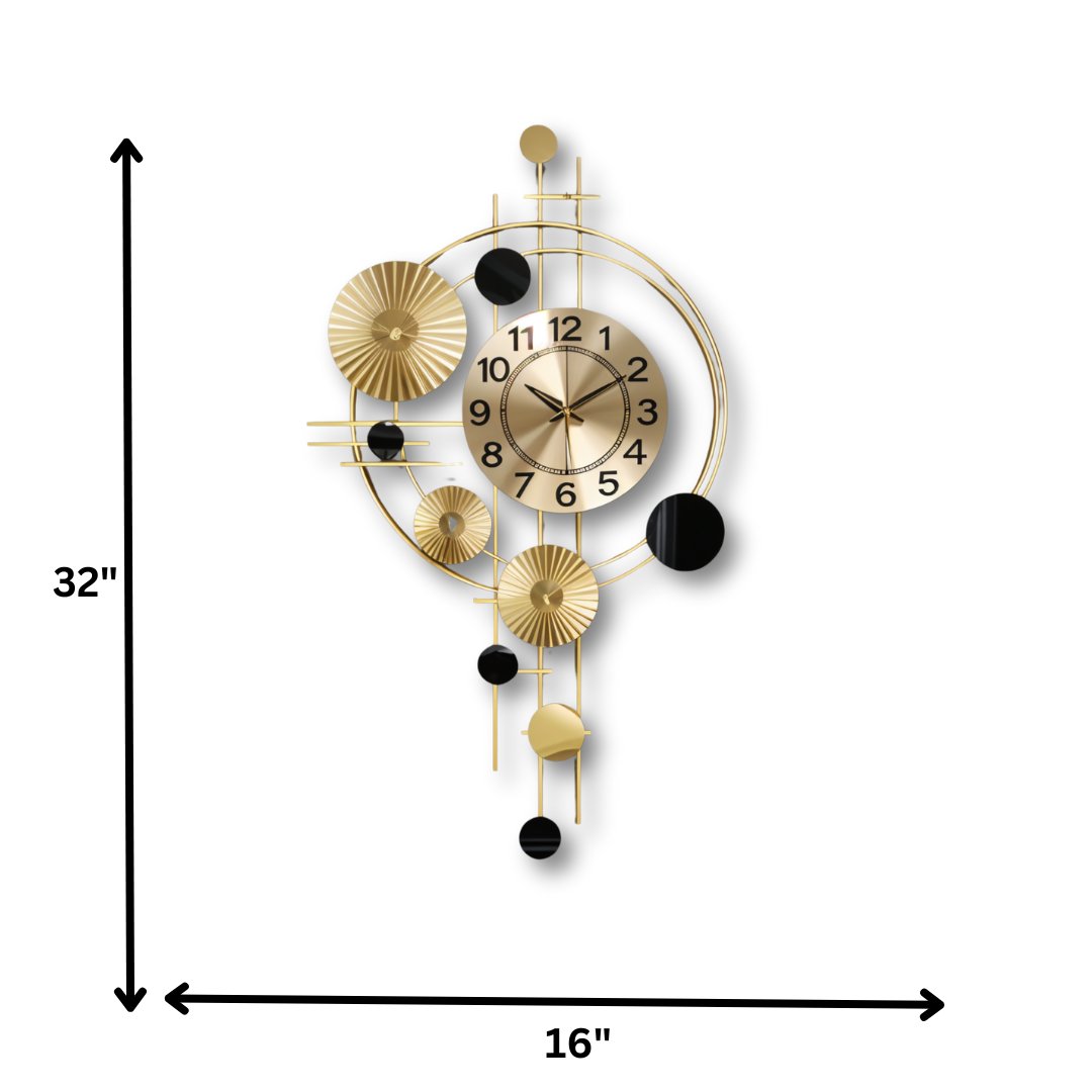 Black & Gold Contemporary Metal Wall Clock – Artistic Luxury Design