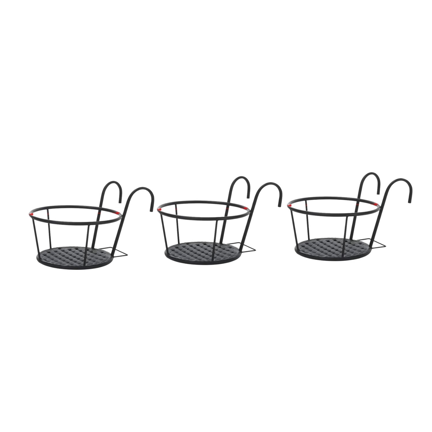 Handcrafted Metal Balcony Railing Plant Stand - Round Pot Holder for Outdoor Decor (Set of 3)