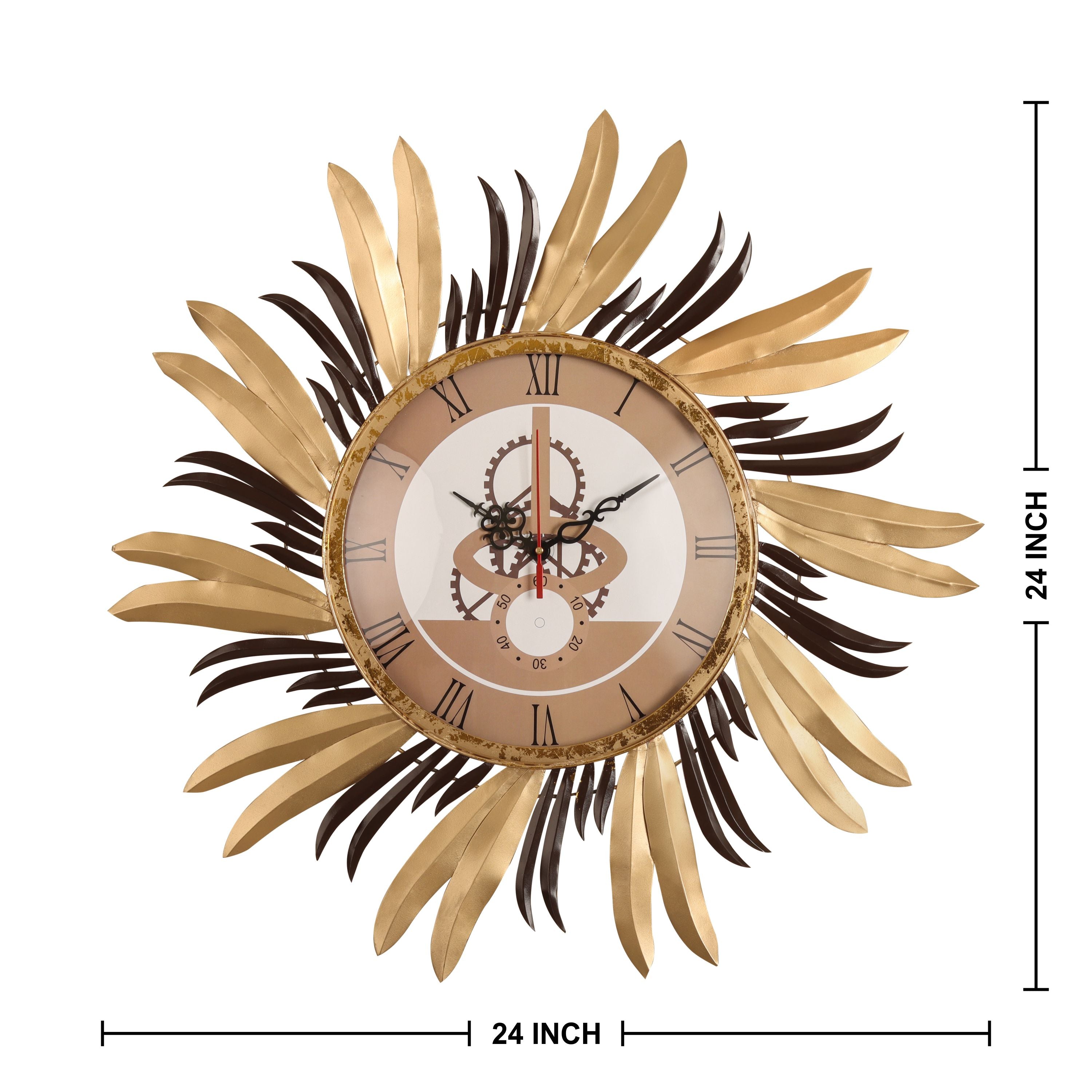 Luxury Sunburst Wall Clock with Gold and Bronze Metal Design