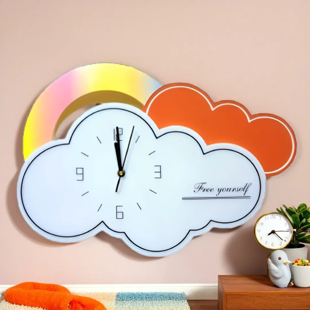 Cloud-Inspired Wall Clock with Rainbow Accents - 50CM x 36CM - Nestern