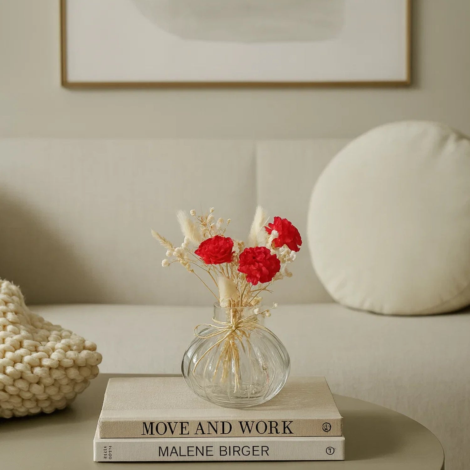 Charming Mini Glass Bottle Vase With Vibrant Red Velvet Bunch