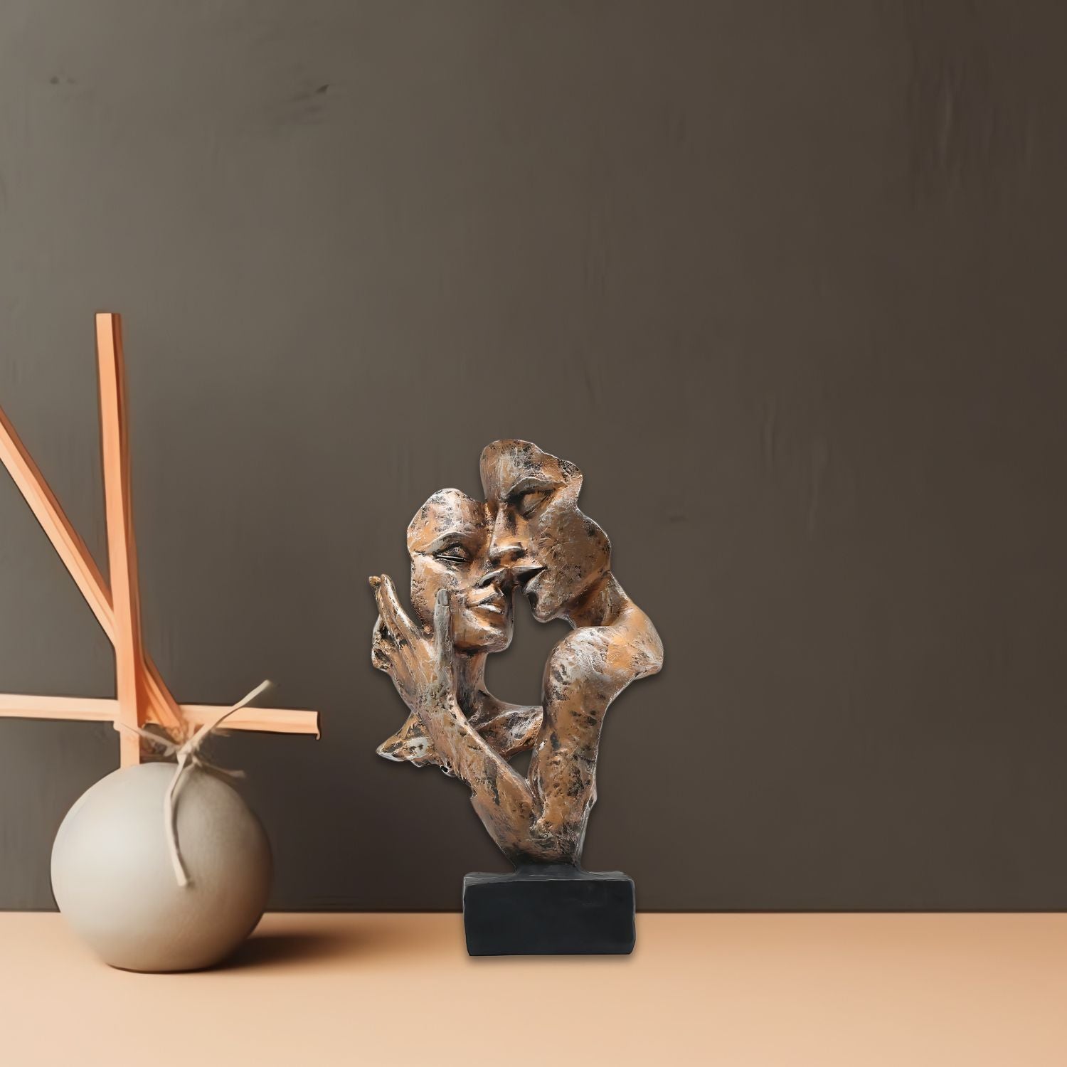 Abstract Romantic Couple Embracing Sculpture For Modern Home Decor Accent