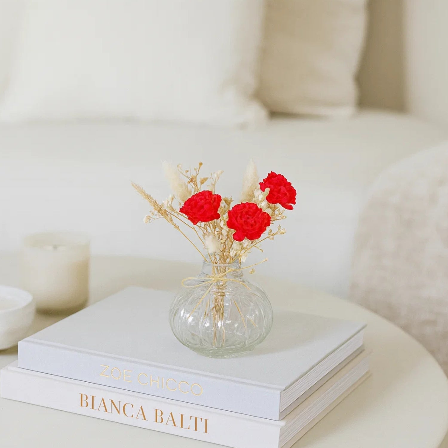 Charming Mini Glass Bottle Vase With Vibrant Red Velvet Bunch