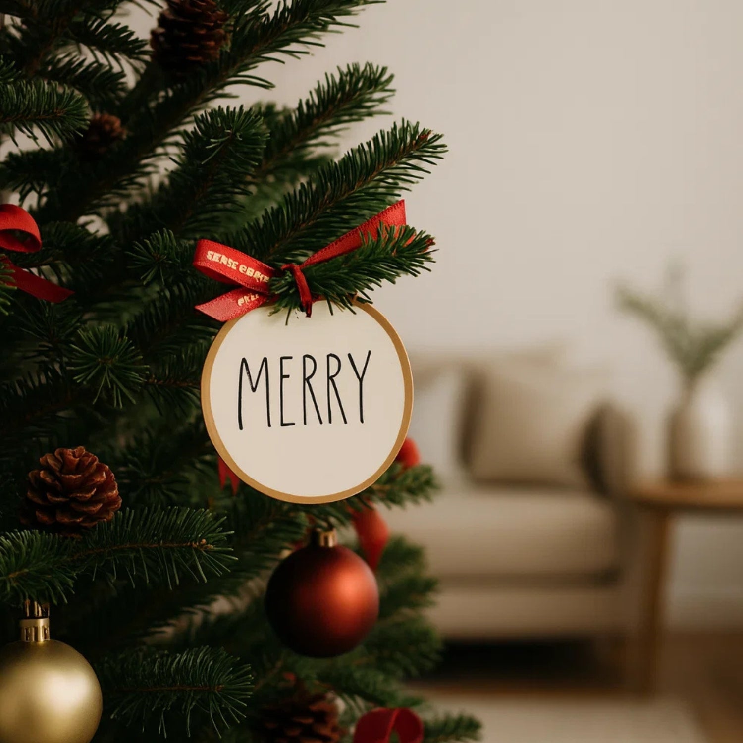 Handcrafted Ceramic "MERRY" Christmas Tree Hanging Festive Ornament