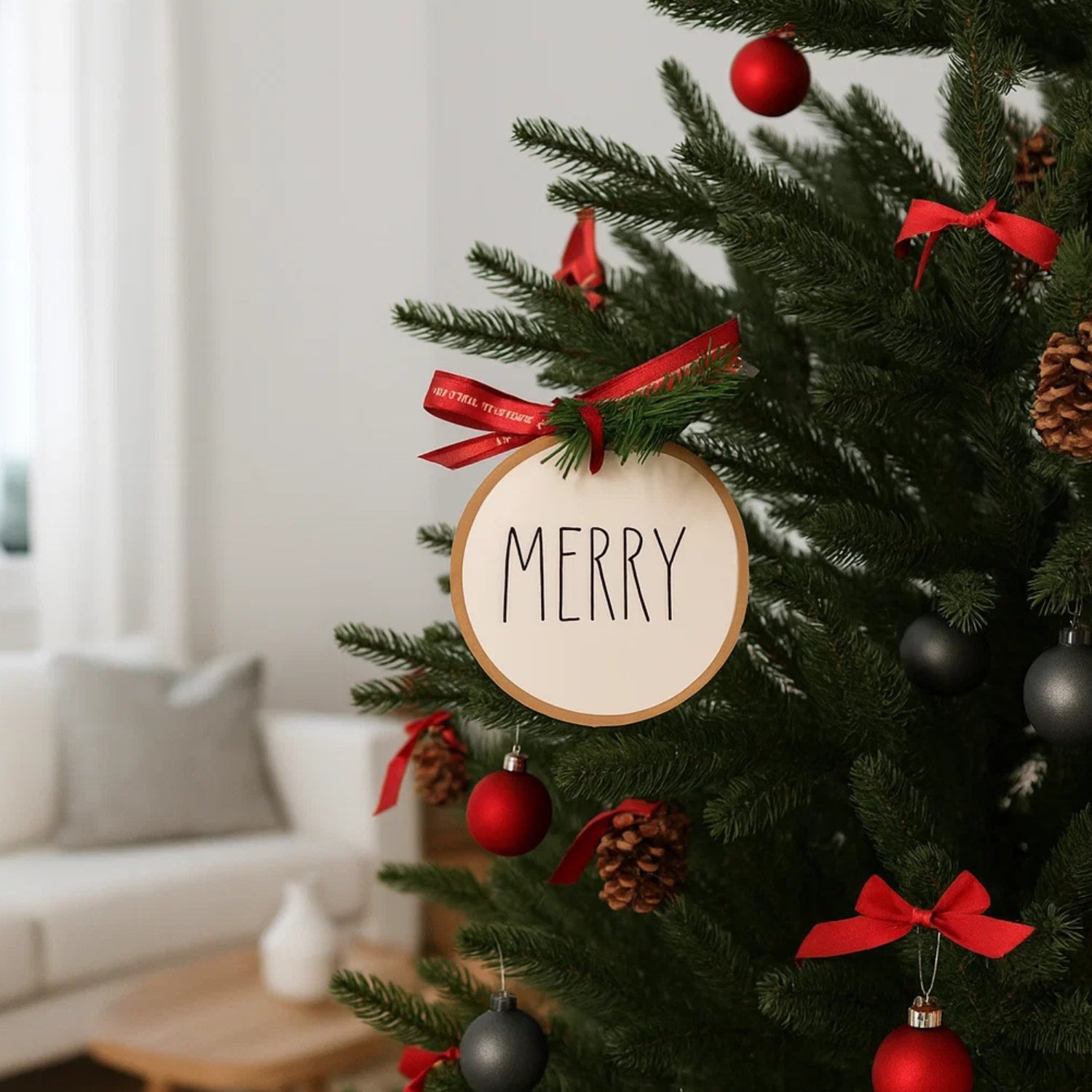 Handcrafted Ceramic "MERRY" Christmas Tree Hanging Festive Ornament