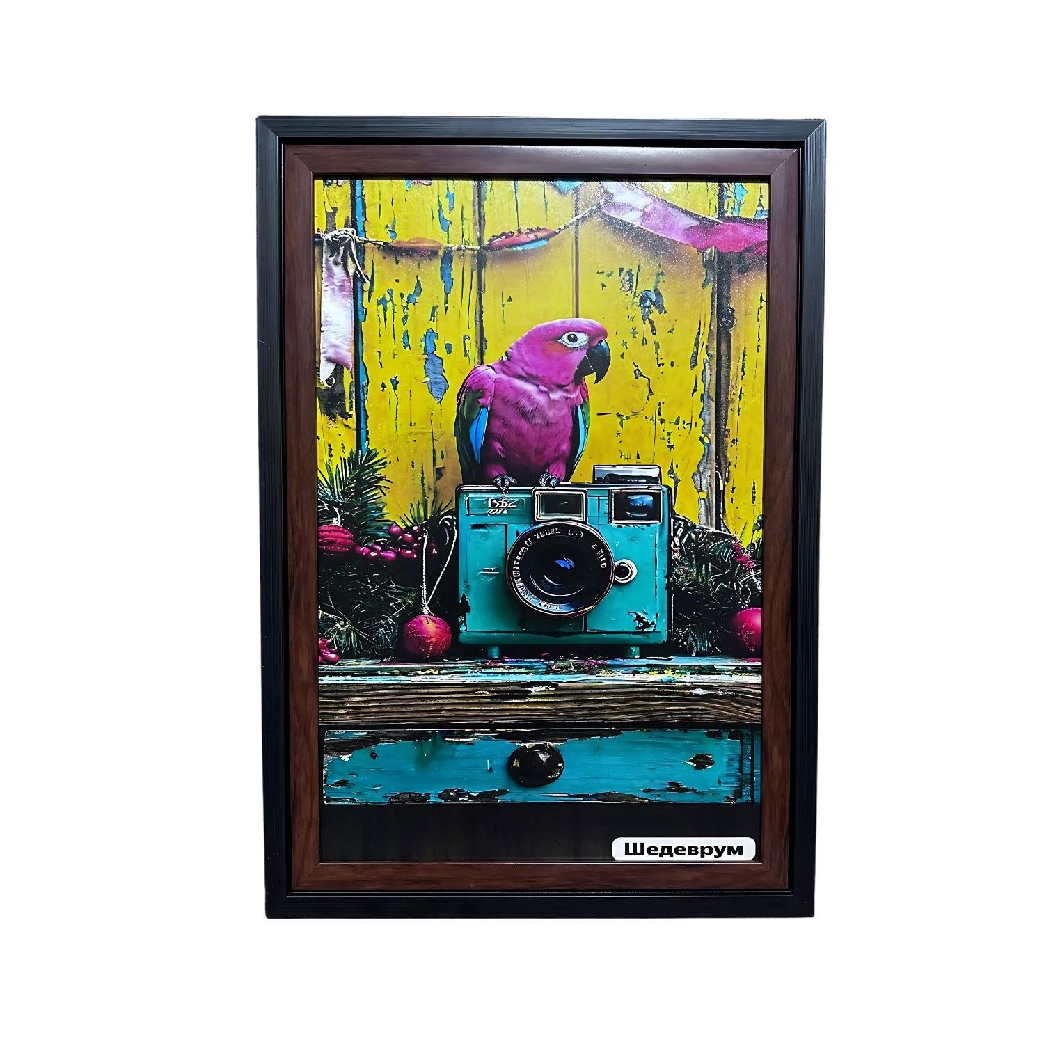 Colorful Parrot On Vintage Camera - Retro Artistic Wall Decor
