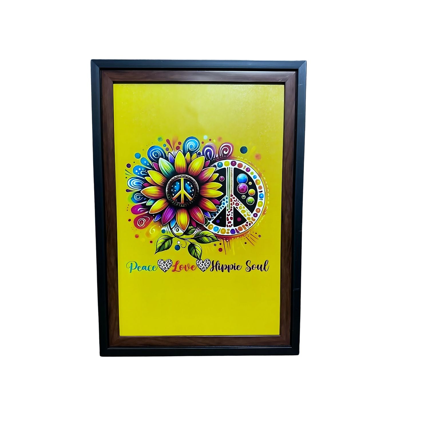 Colorful Hippie Soul Peace Sign Painting With Frame For Wall Decoration