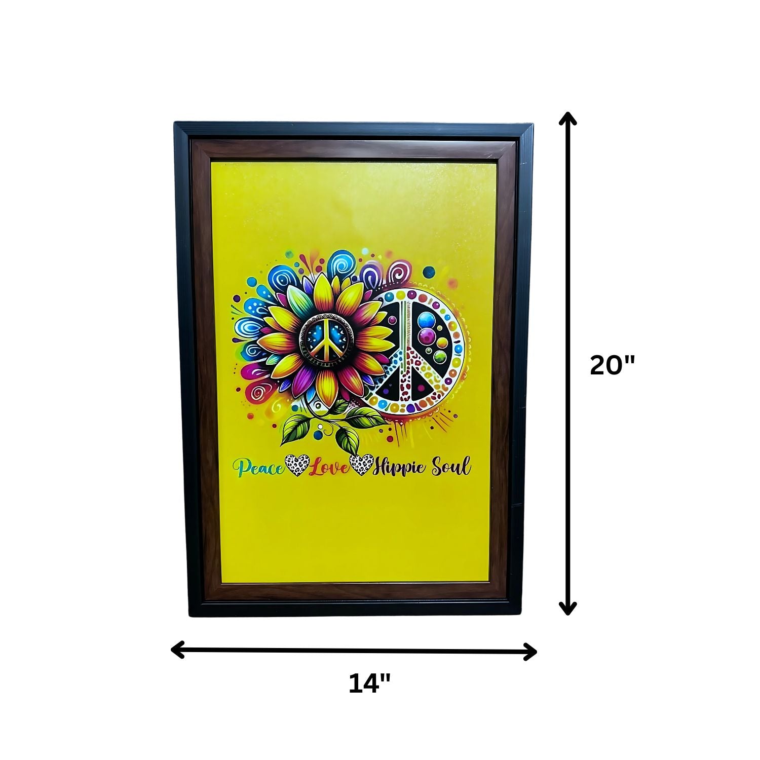 Colorful Hippie Soul Peace Sign Painting With Frame For Wall Decoration