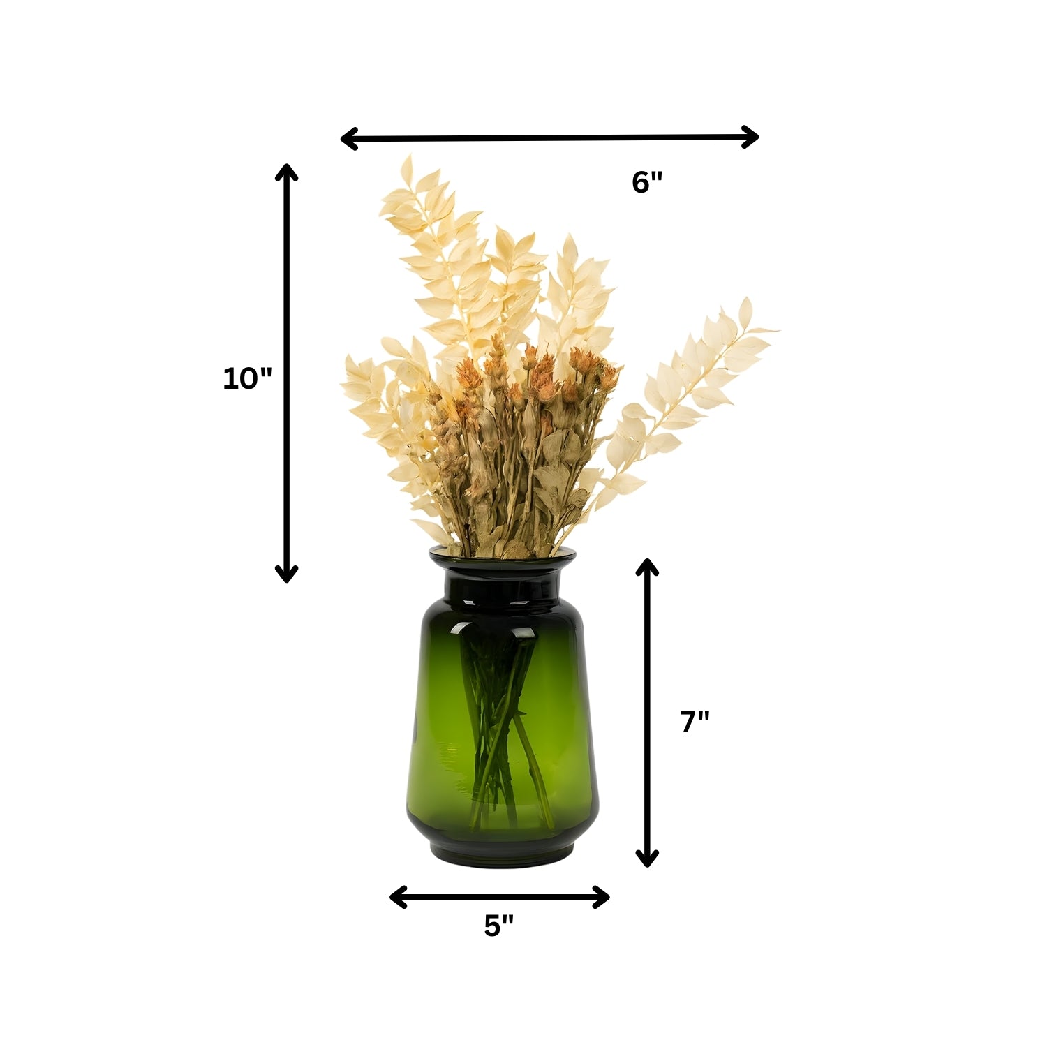 Elegant Emerald Glass Vase With Premium Decorative Dried Floral Bunch