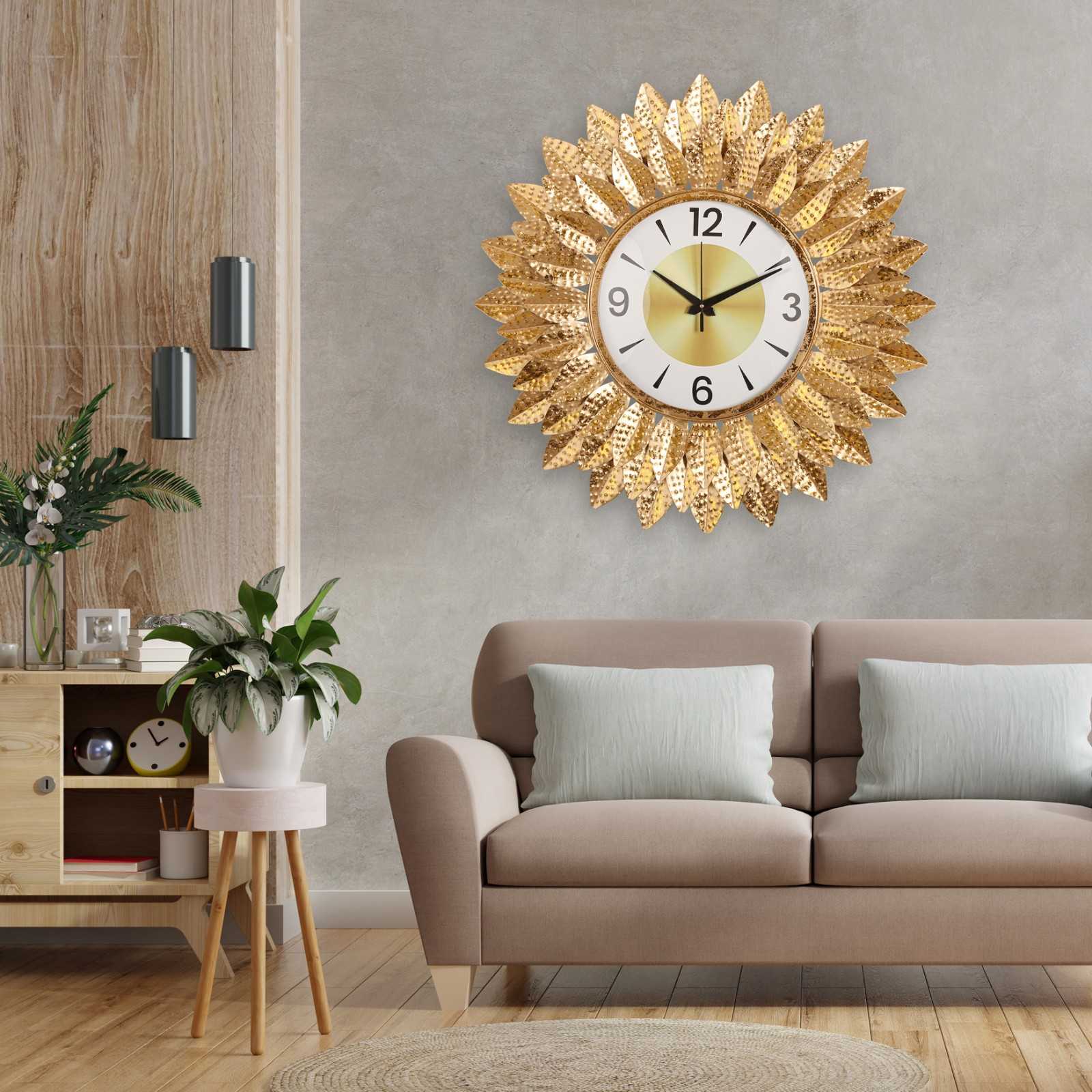 Luxury Golden Sunburst Wall Clock for Elegant Home Decor