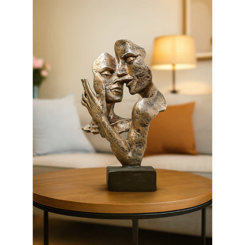 Abstract Romantic Couple Embracing Sculpture For Modern Home Decor Accent