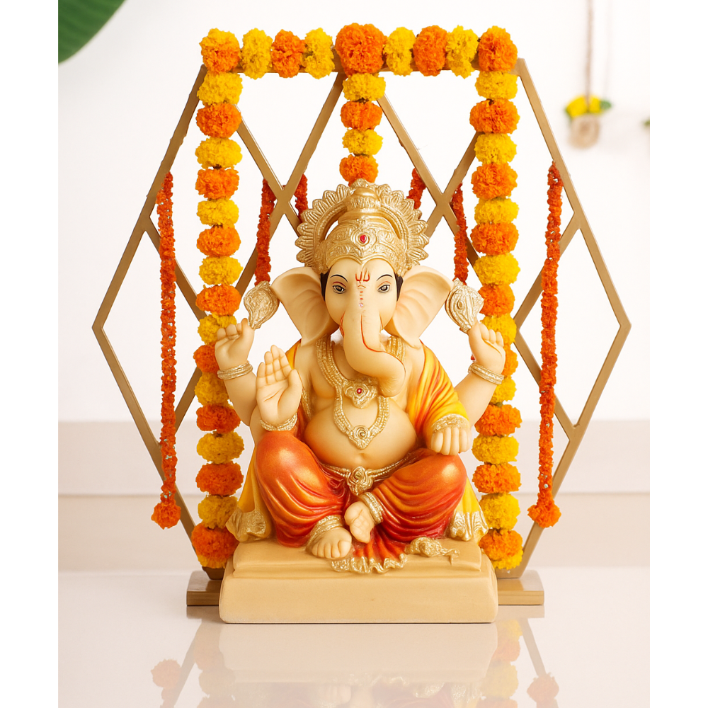 Geometric Diamond Frame Gold Pooja Metal Stand for Decor