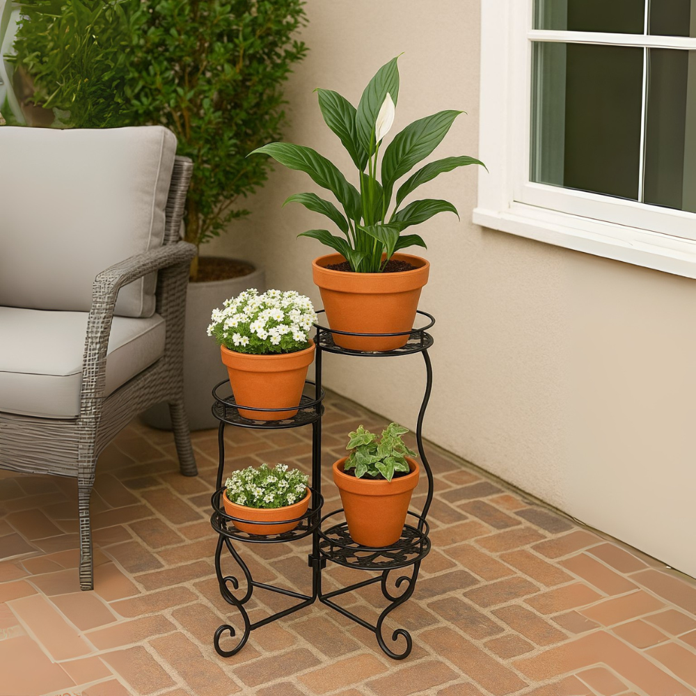 Vintage Four-Tier Round Metal Plant Stand For Indoor And Outdoor Display