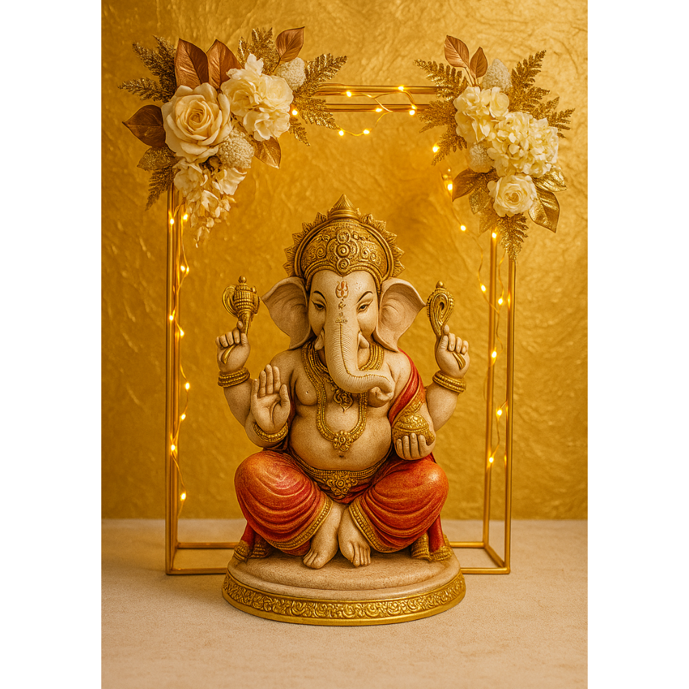 Elegant Golden Metal Frame Stand for Idols & Decor