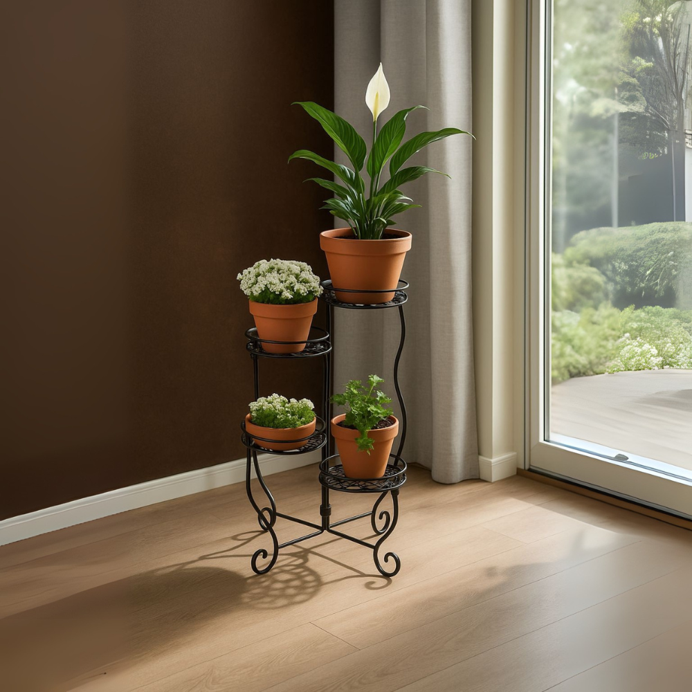 Vintage Four-Tier Round Metal Plant Stand For Indoor And Outdoor Display