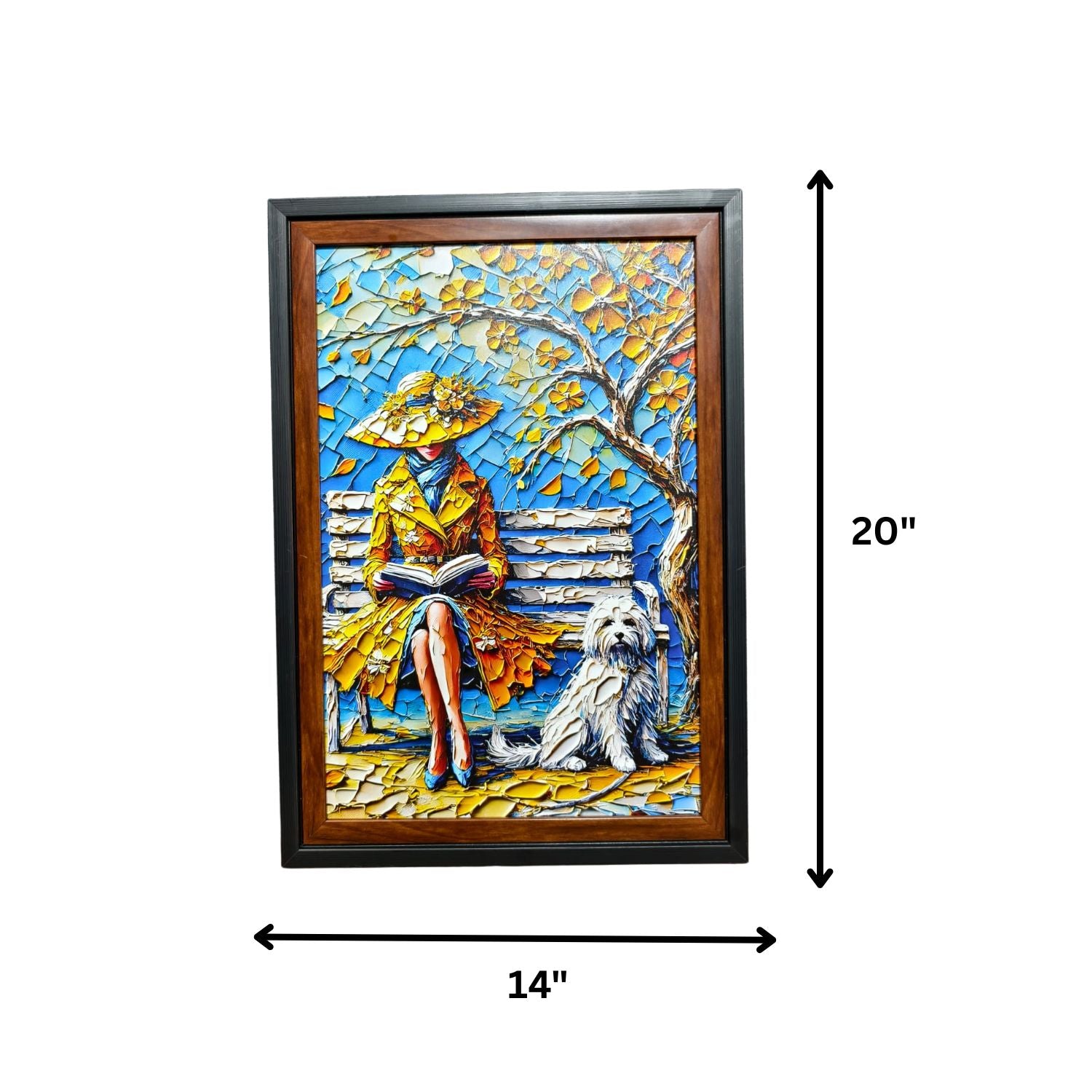 Elegant Lady Reading On Park Bench With Dog - Textured Wall Art