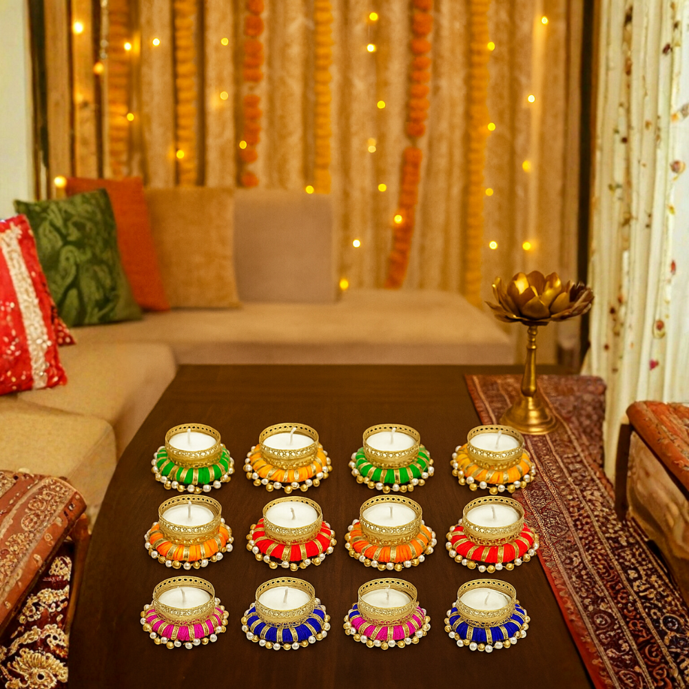 Colorful Decorative Tealight Candle Holders – Set of 12 for Festive Decor