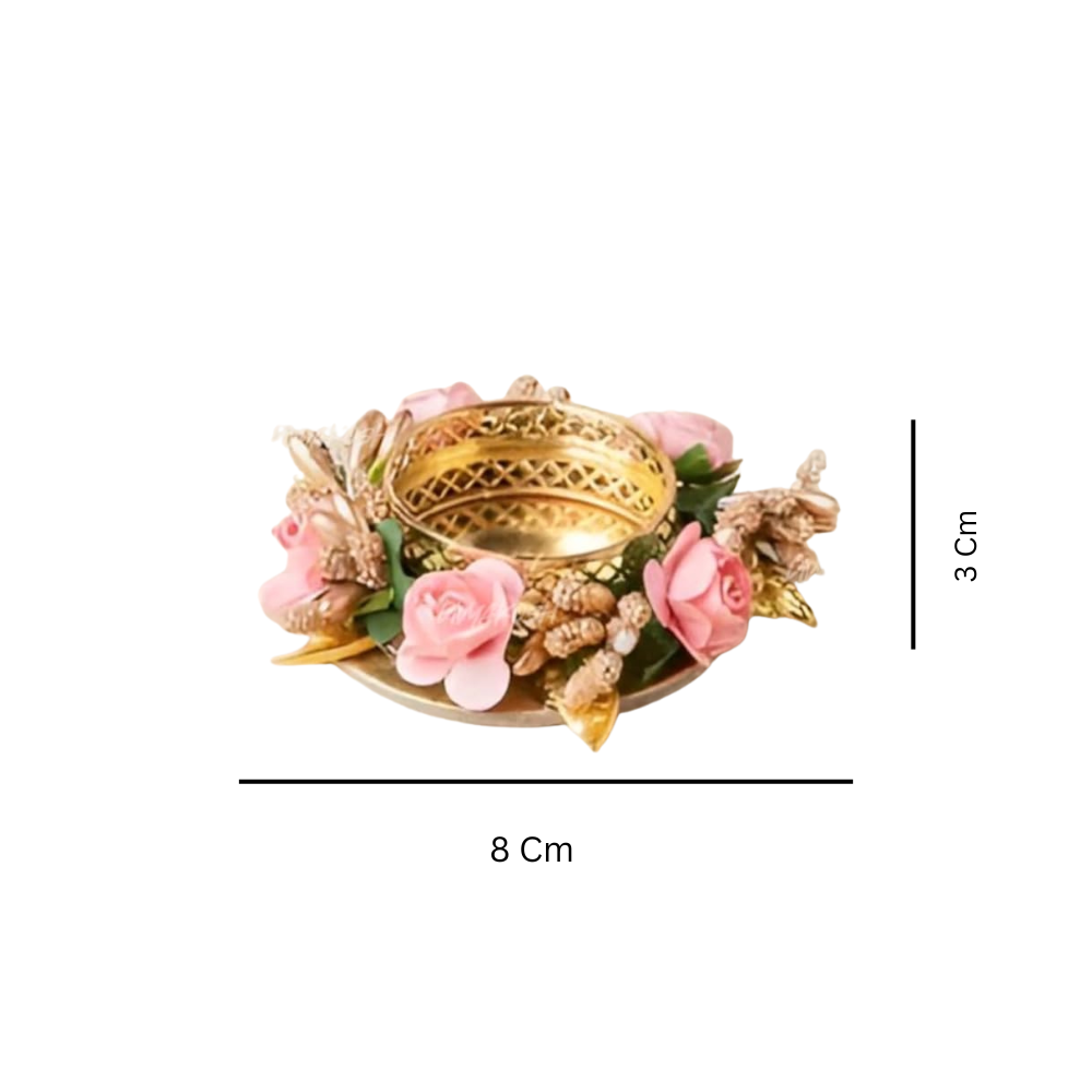 Floral Tealight Candle Holders with Rose & Gold Accents — Decorative Home Decor Piece [Set of 6]