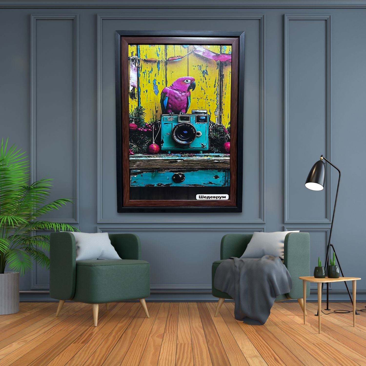 Colorful Parrot On Vintage Camera - Retro Artistic Wall Decor