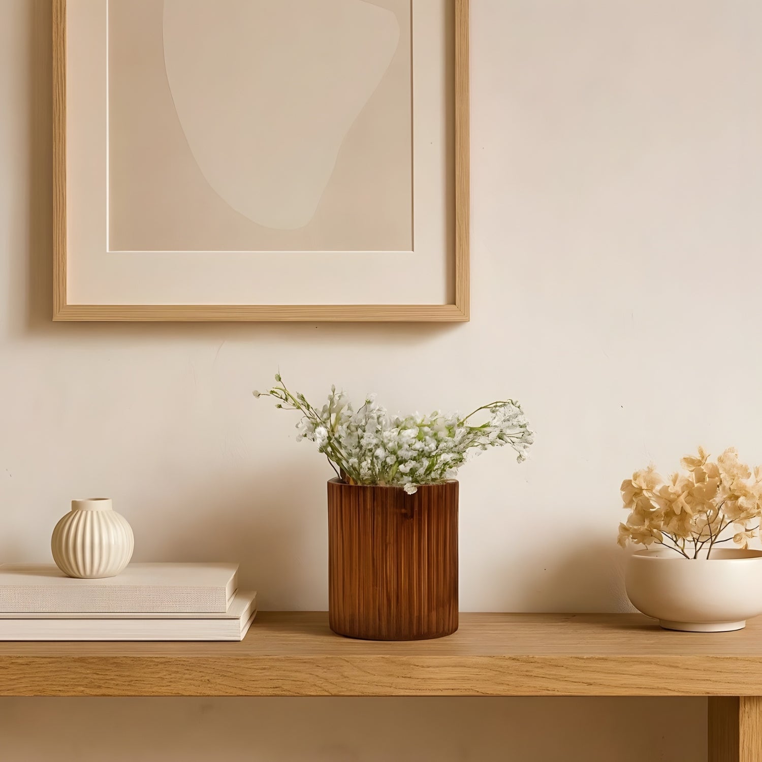 Elegant Amber Desert Dream Ribbed Glass Decorative Flower Vase