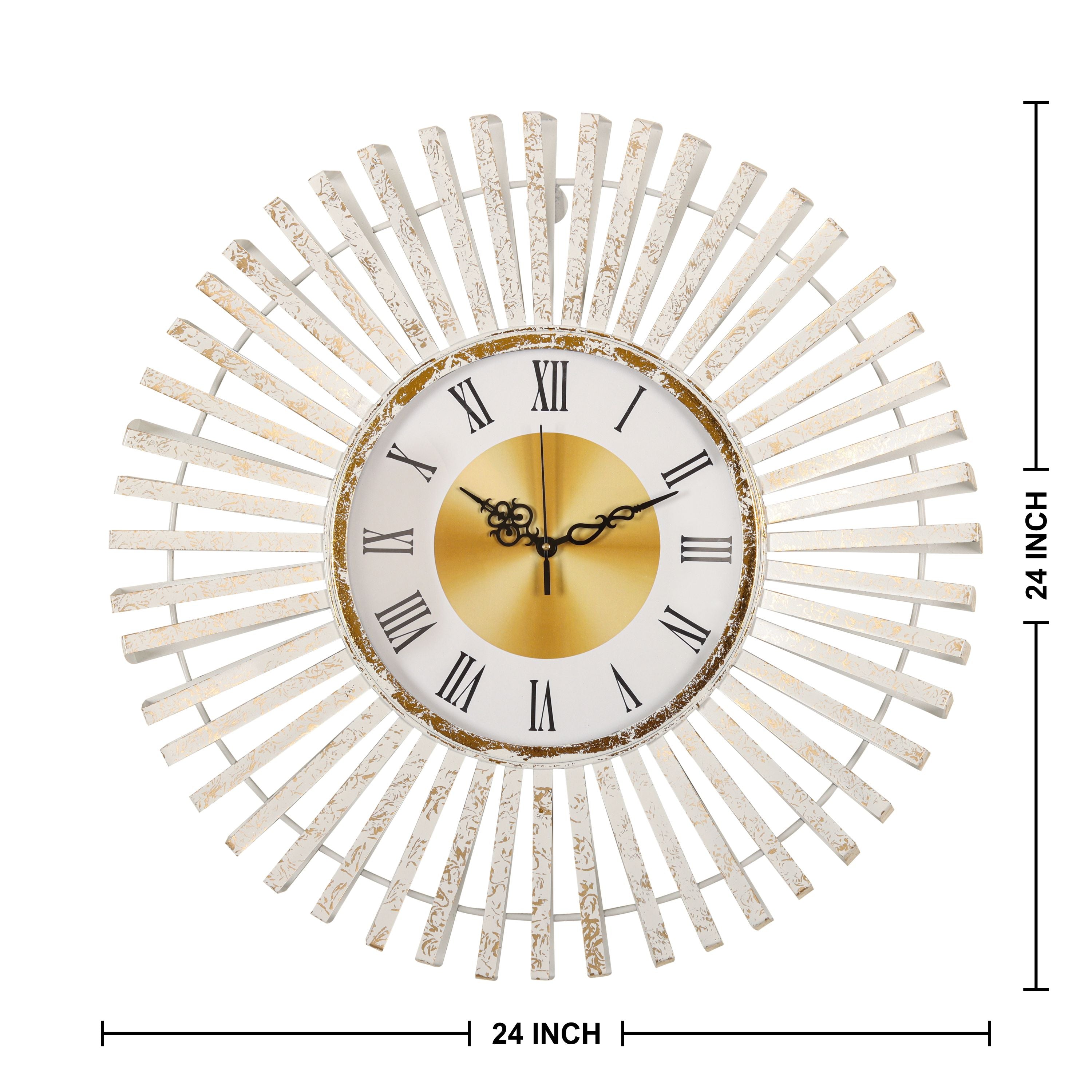 Luxurious Sunburst Wall Clock with Roman Numerals & Gold Accents