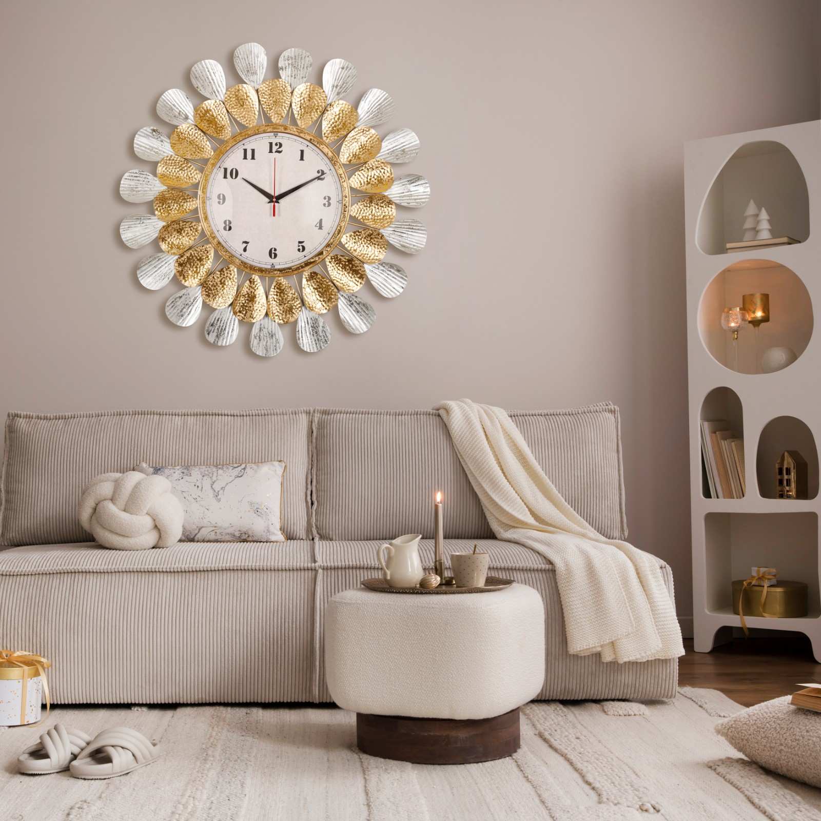 Elegant Gold & Silver Decorative Wall Clock with Modern Design