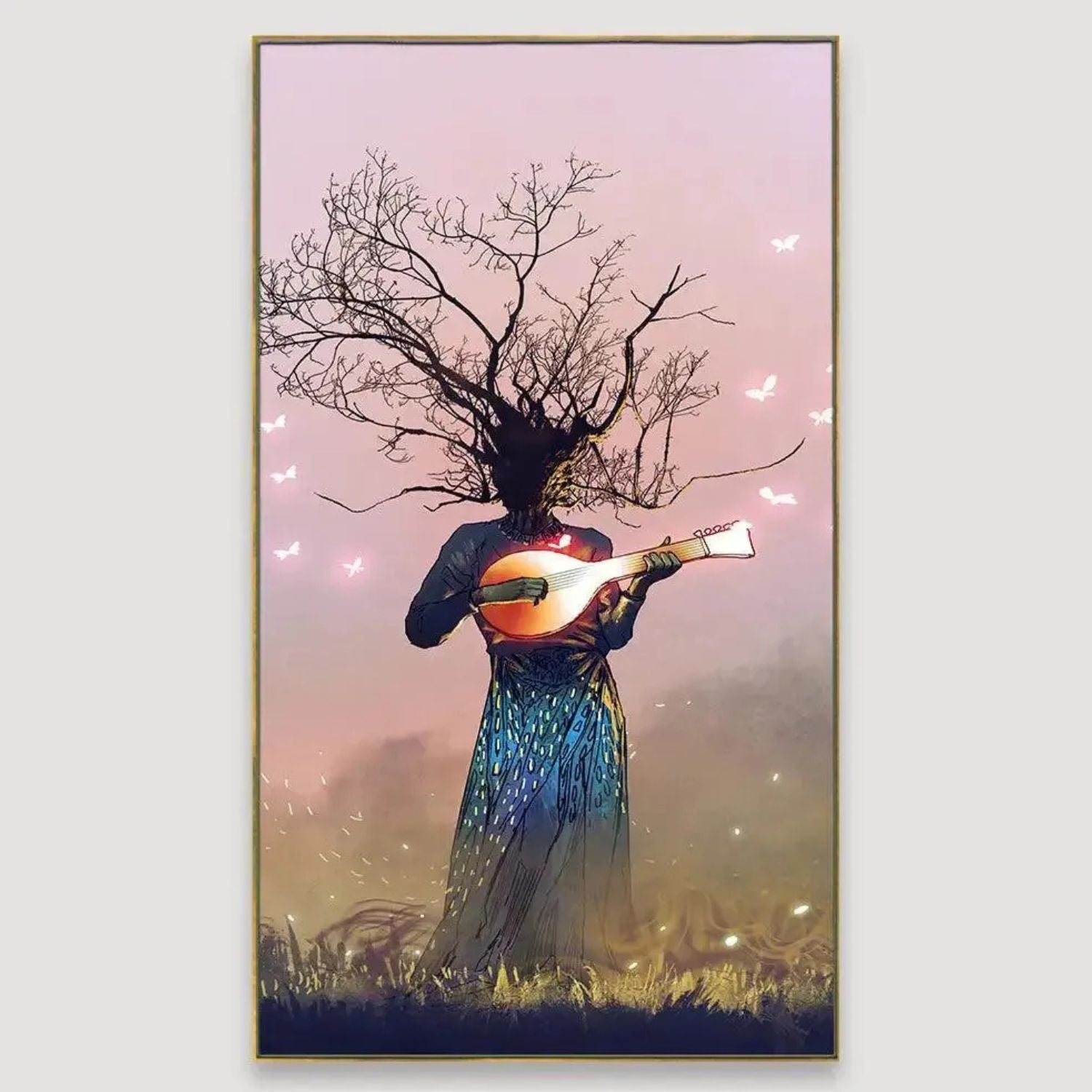 Surreal Nature-Inspired Wall Art With Musical Tree Spirit Canvas Painting