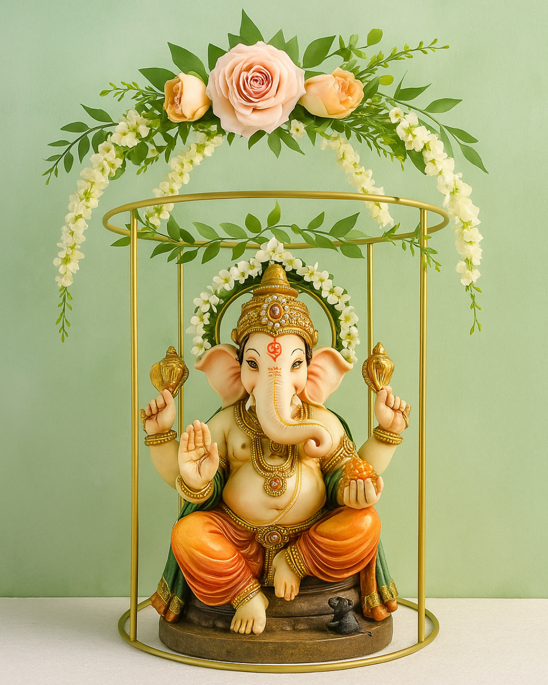 Elegant Circular Gold Pooja Stand for Home Decor