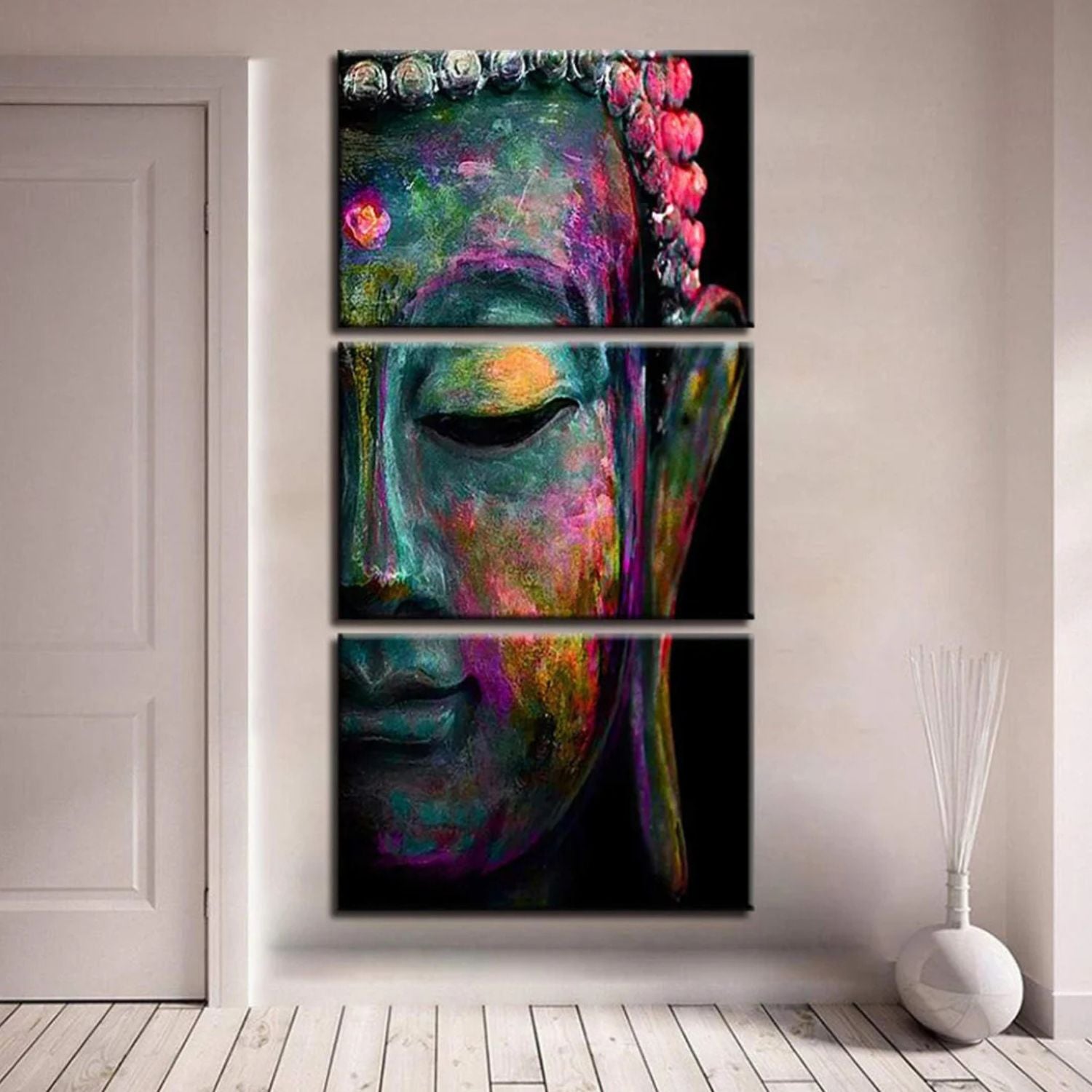 Vibrant Abstract Buddha Canvas Wall Art 3-Piece Spiritual Decor Set