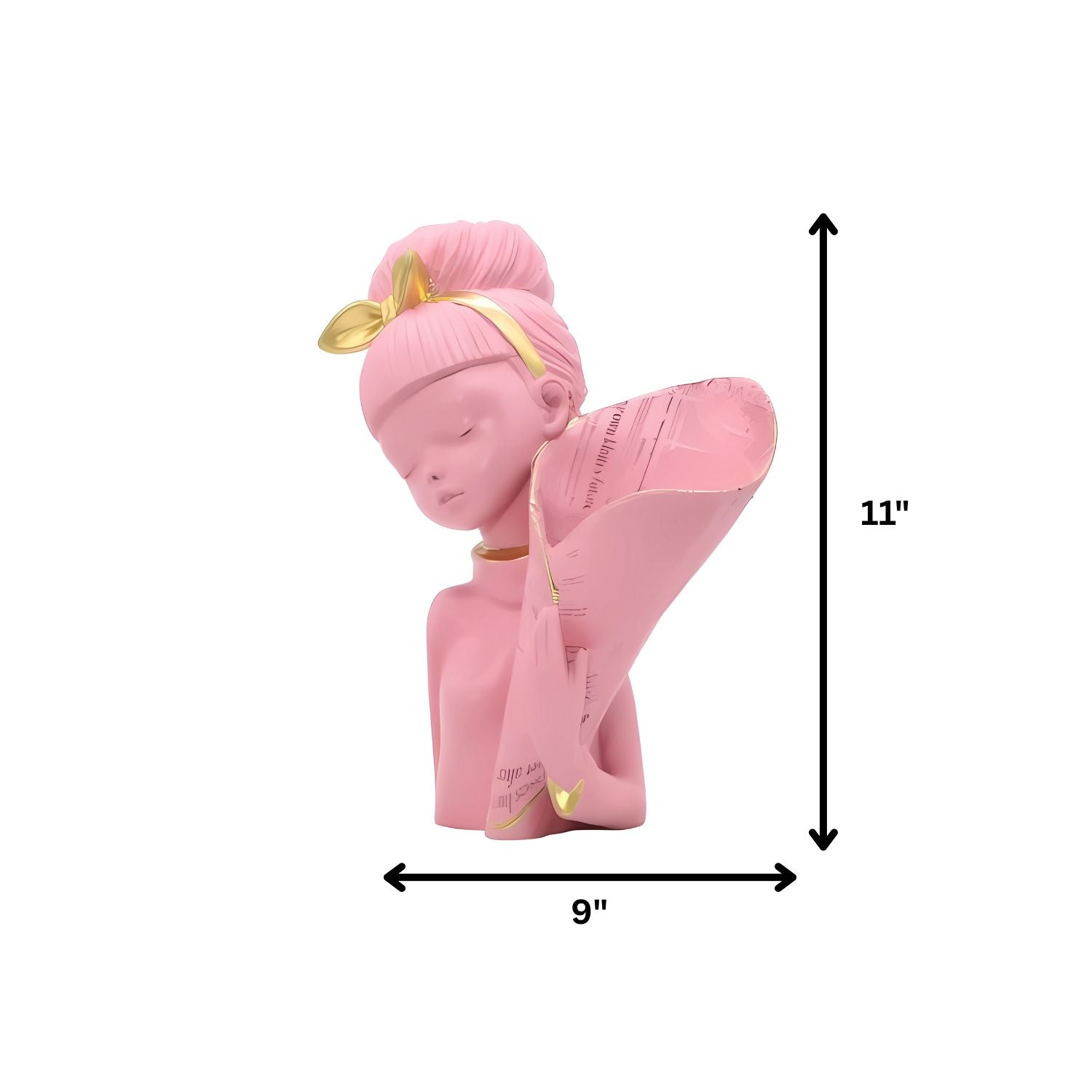 Pink Lady Face with Basket Statue for Home Decor Showpiece Figurine