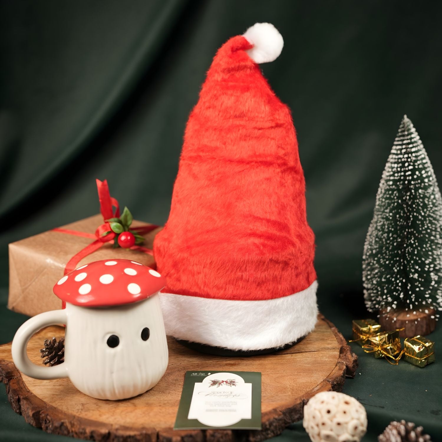Charming Festive Jolly Shroom Mug and Santa Cap Set