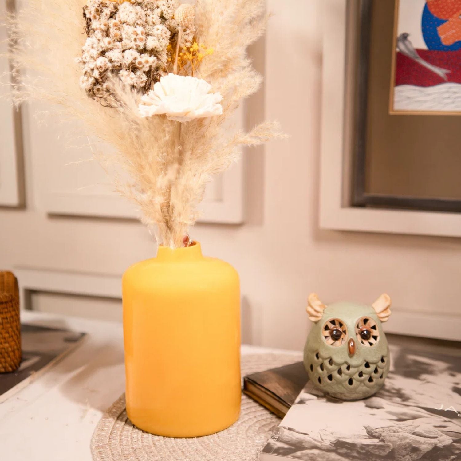 Vibrant Lemon Blossom Vase With Elegant Dried Floral Bunch