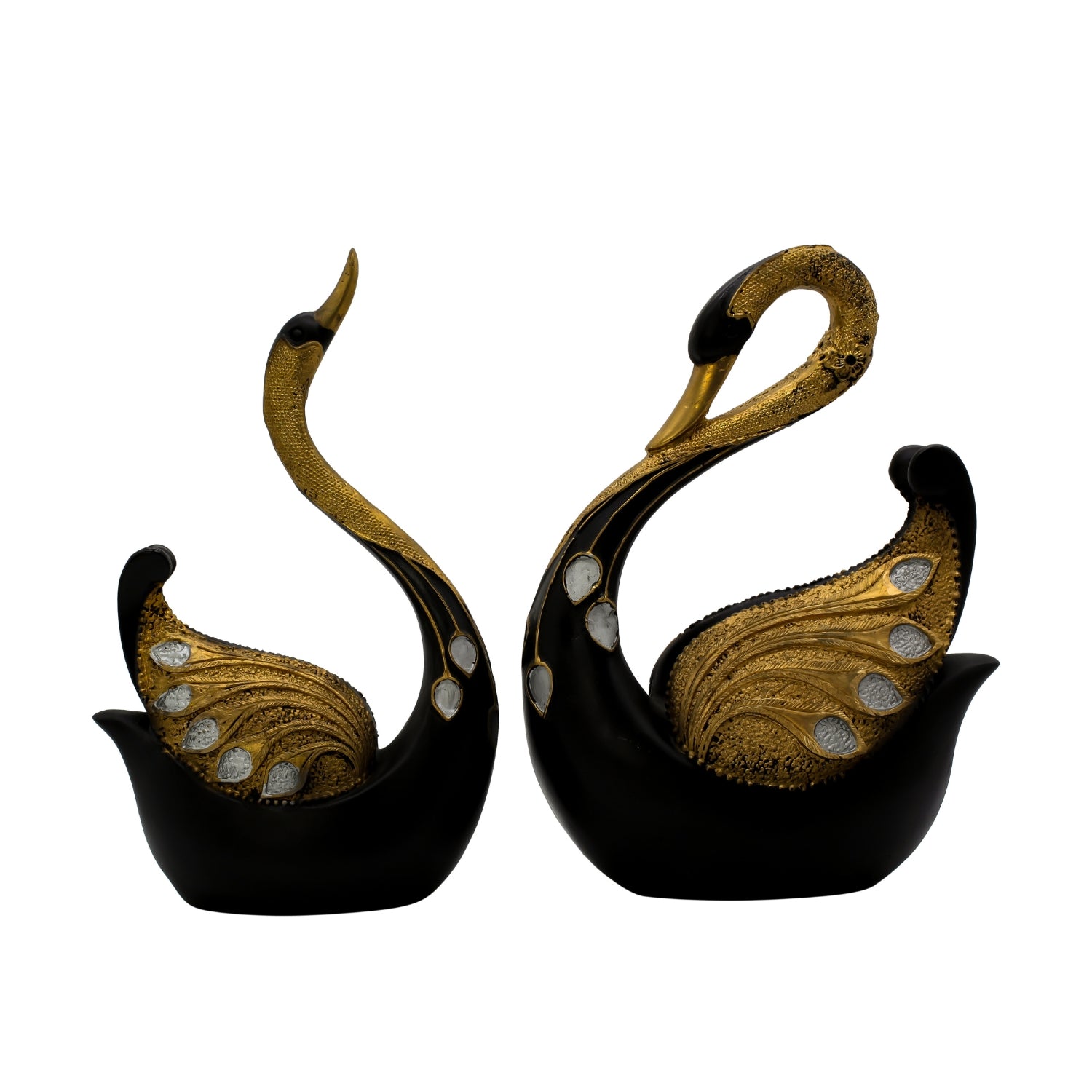 Luxurious Black Swan Sculpture With Gold Accents & Gemstones