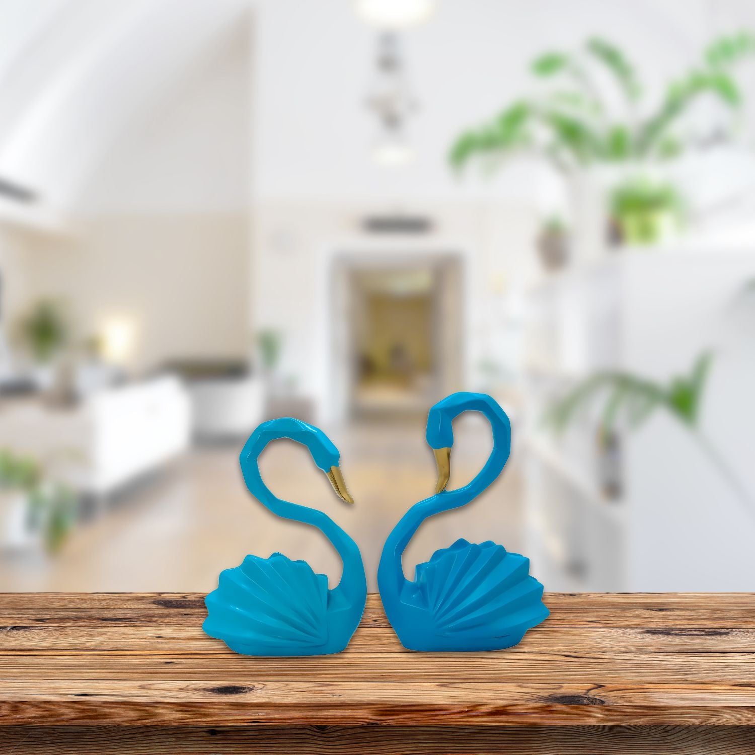 Elegant Blue Swan Decor With Gold Accents For Stylish Interiors