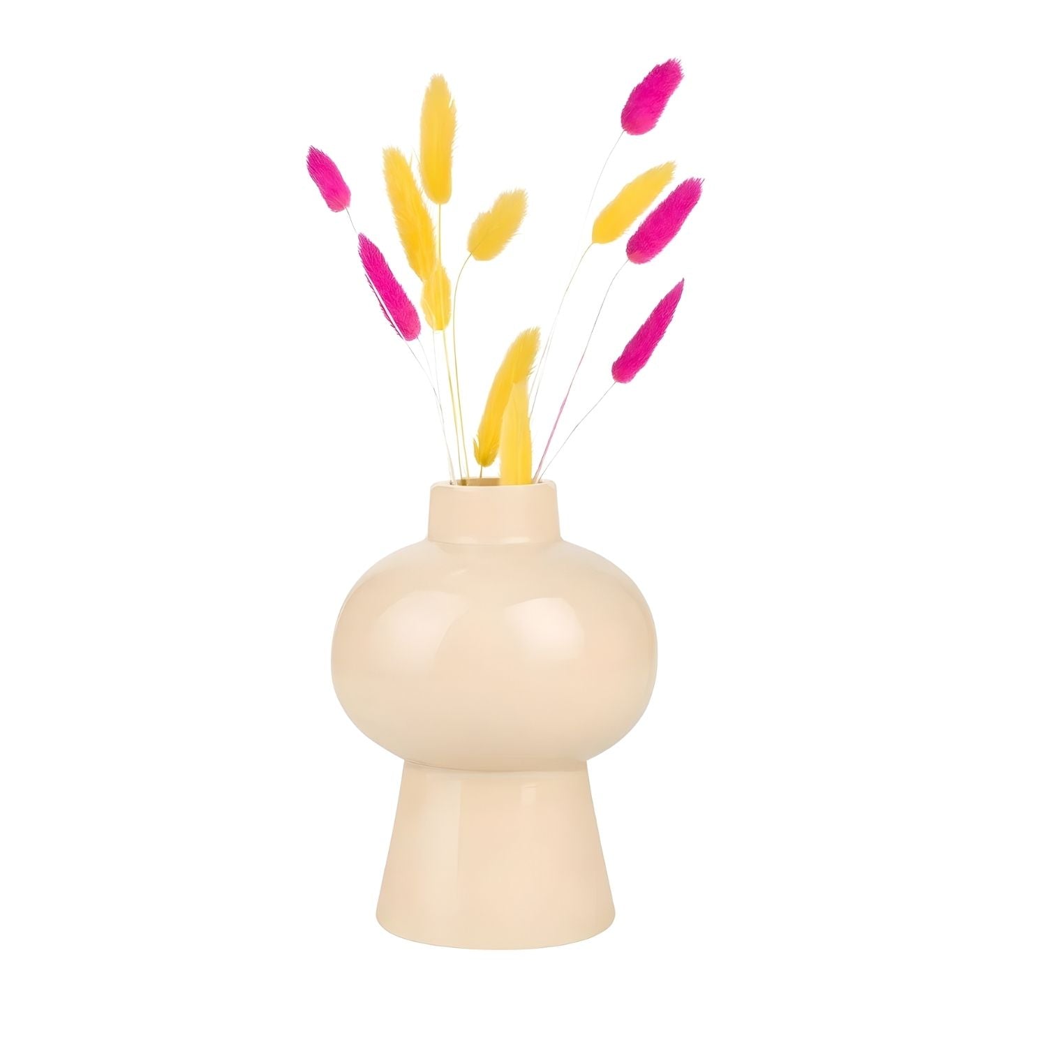 Modern Mushroom Vase With Vibrant Colorful Bunny Tail Flowers