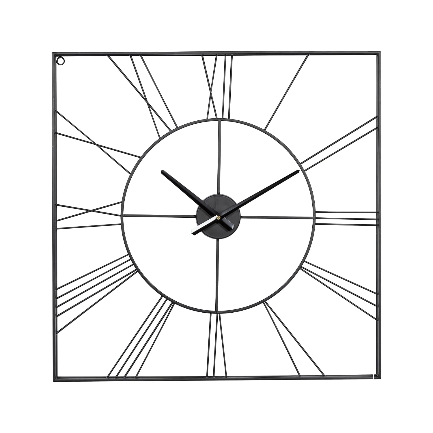 Black Square Roman Numeral Metal Wall Clock Showcasing Timeless Elegance