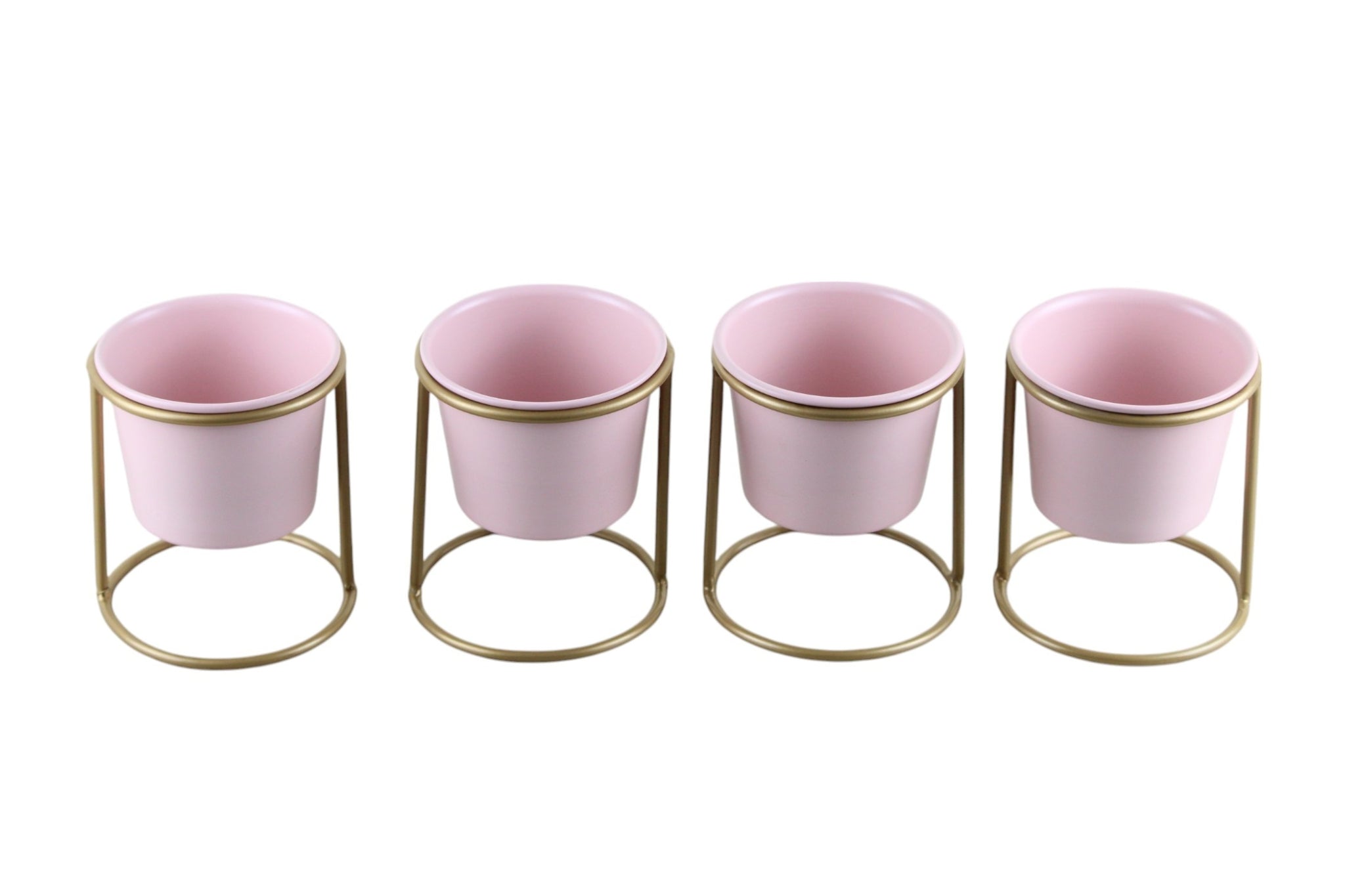 Charming Matte Pink Pot with Stand - Powder Coated, Set of 4 - Nestern