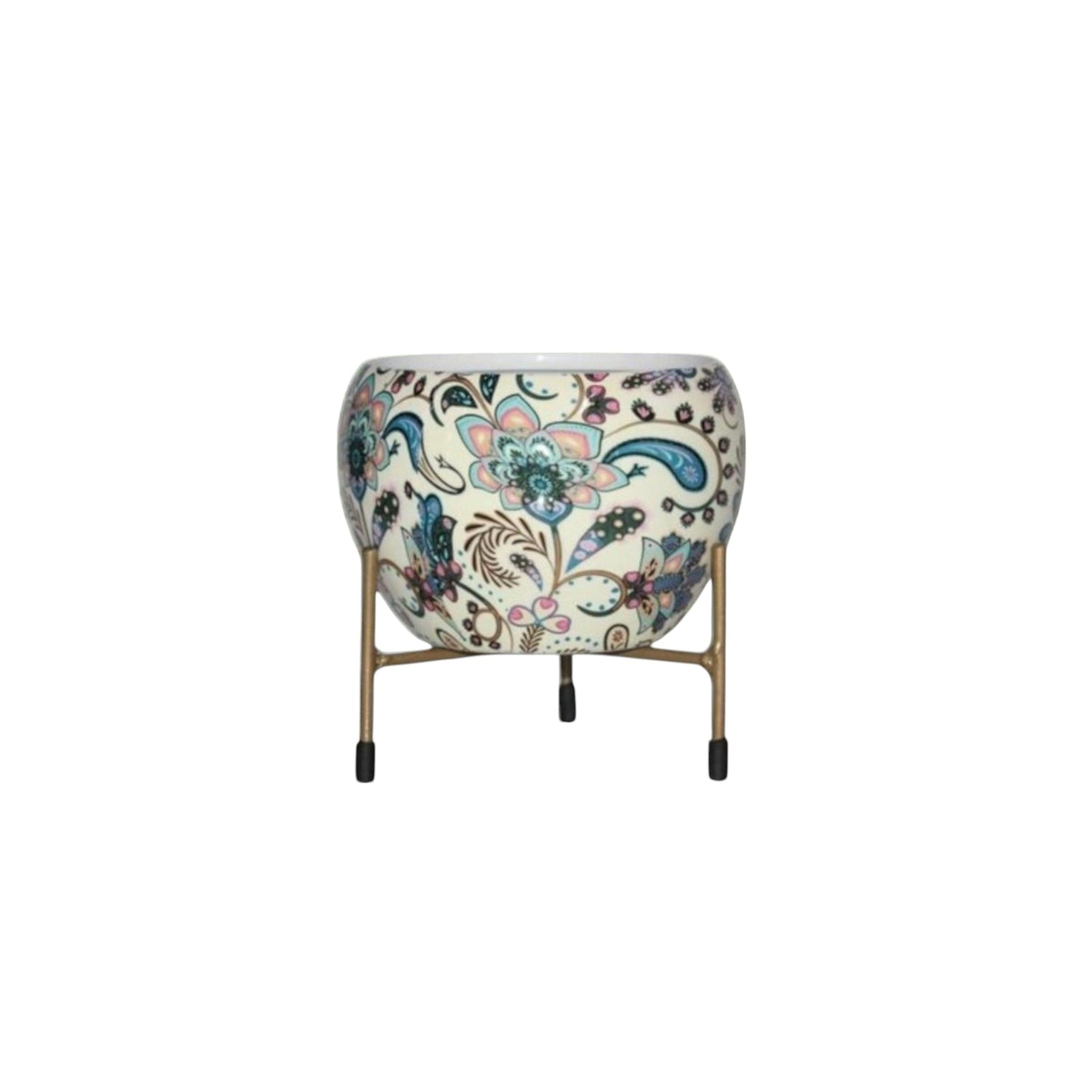 Elegant 5" Orchid Pot - Blue Enamel Design Print with Stand - Nestern