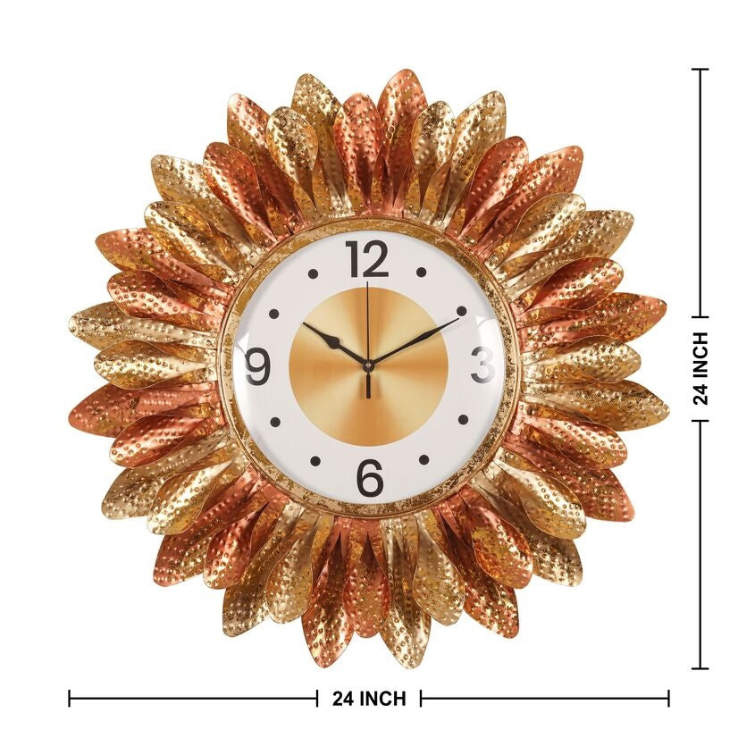 Golden Sunflower Wall Clock with Decorative Metal Petals Design