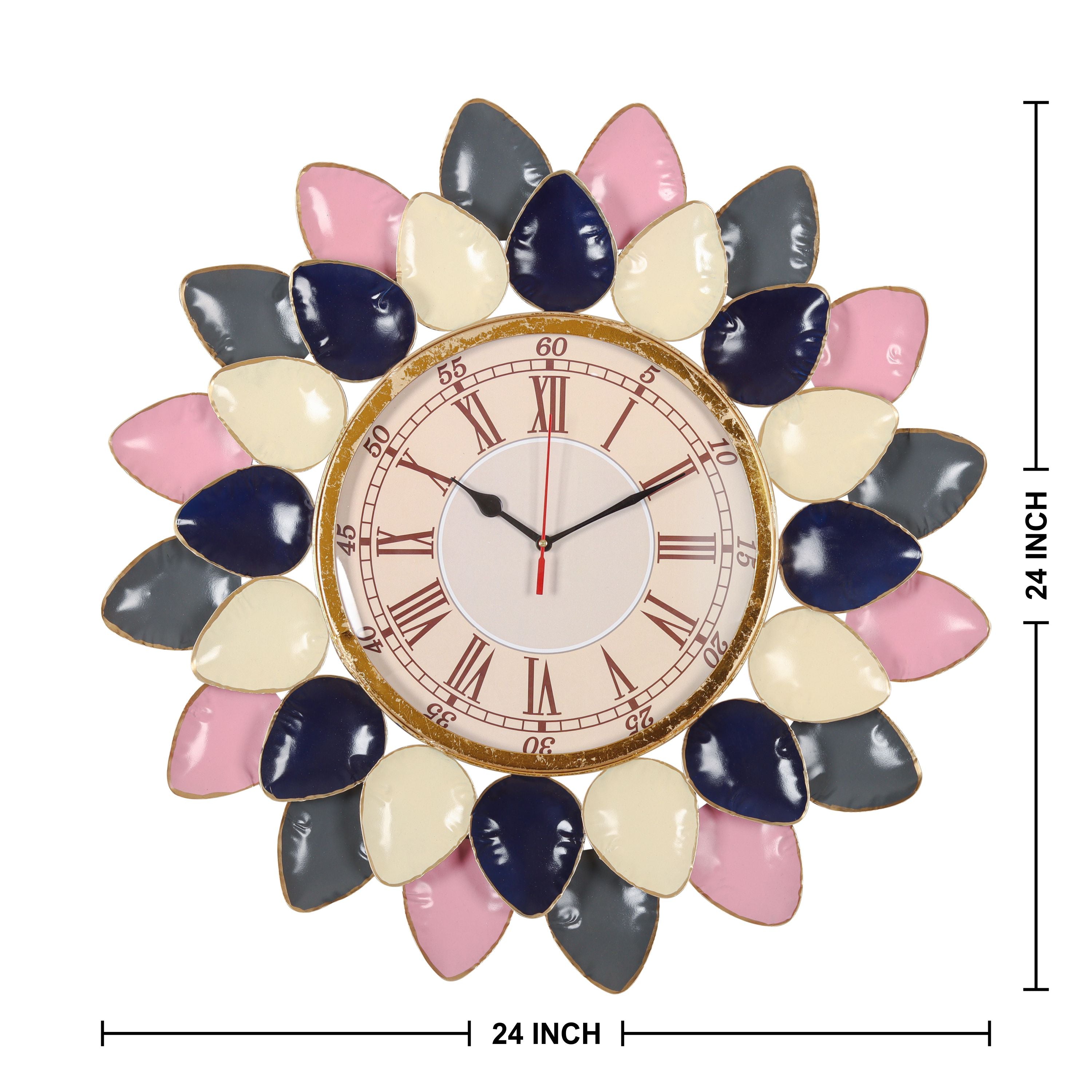 Vintage Floral Wall Clock with Roman Numerals and Petal Design