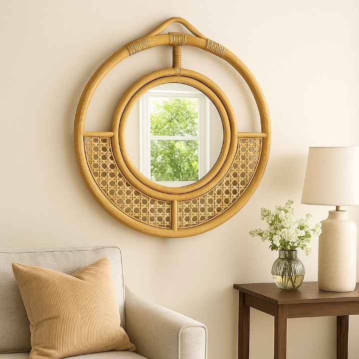 Elegant Rattan Wall Mirror – Round Boho Accent for Home