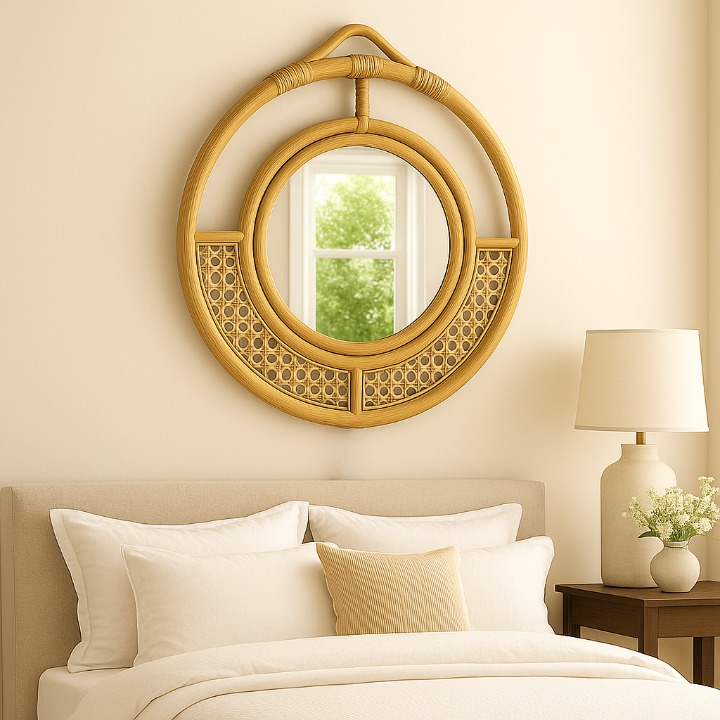 Elegant Rattan Wall Mirror – Round Boho Accent for Home