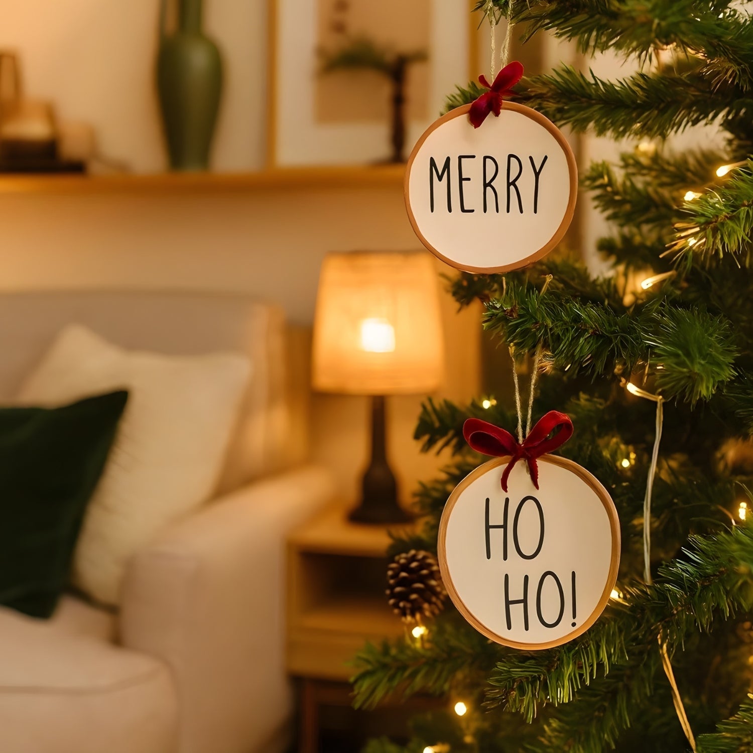 Elegant Set of Ceramic "MERRY" and "HO HO" Christmas Ornaments