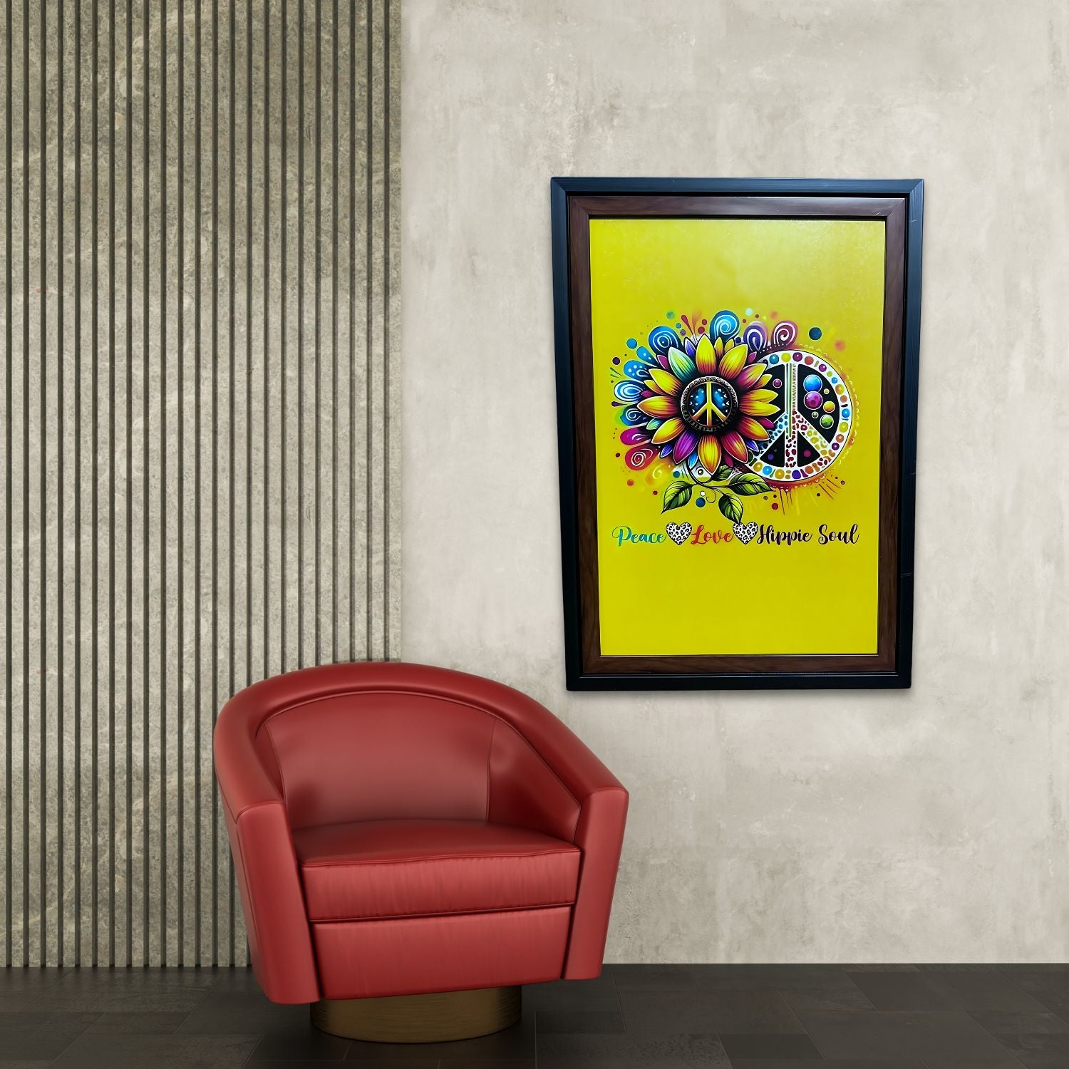 Colorful Hippie Soul Peace Sign Painting With Frame For Wall Decoration