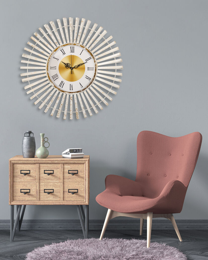 Luxurious Sunburst Wall Clock with Roman Numerals & Gold Accents