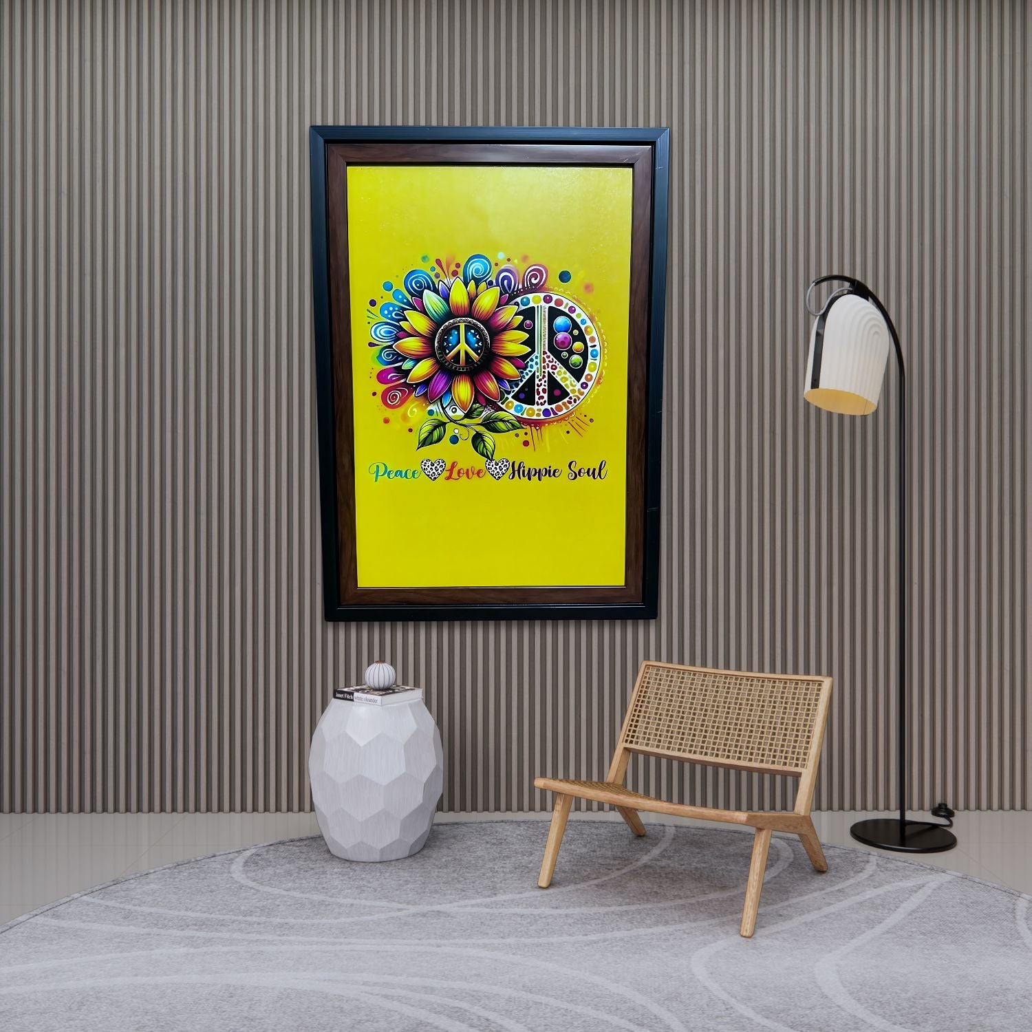 Colorful Hippie Soul Peace Sign Painting With Frame For Wall Decoration