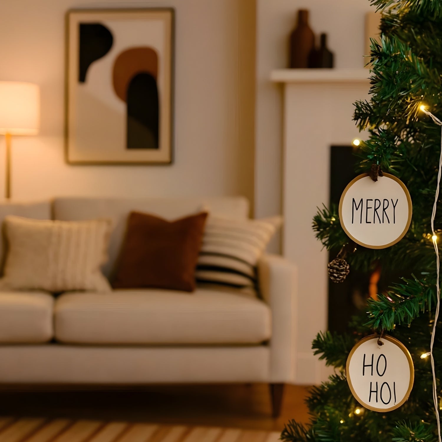 Elegant Set of Ceramic "MERRY" and "HO HO" Christmas Ornaments