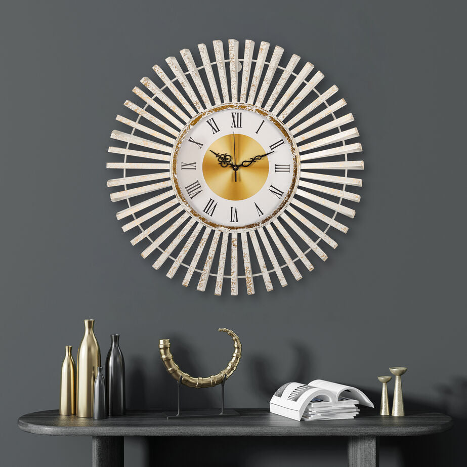 Luxurious Sunburst Wall Clock with Roman Numerals & Gold Accents